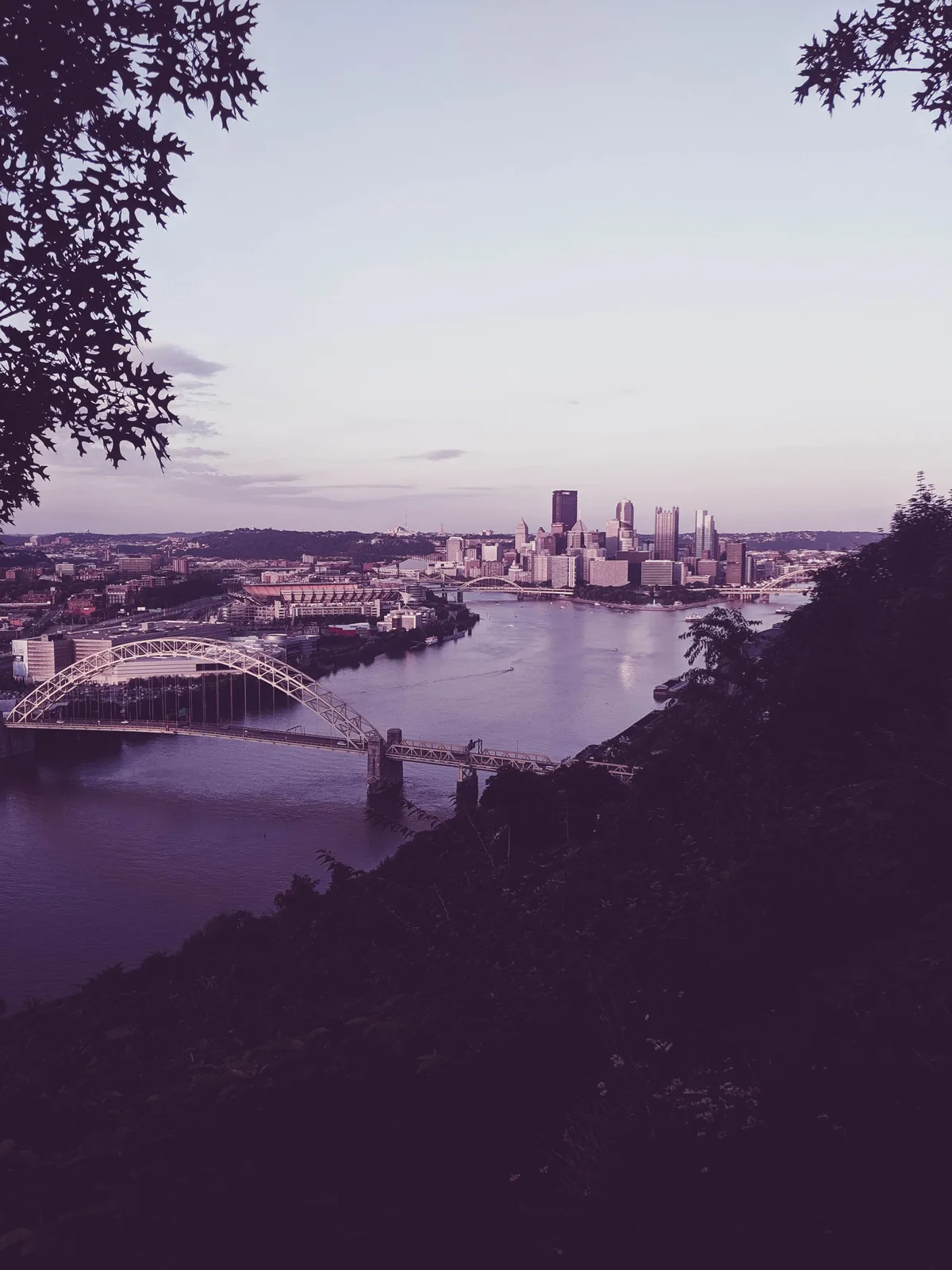 Downtown Pittsburgh seen from Mount Washington, tinted purple