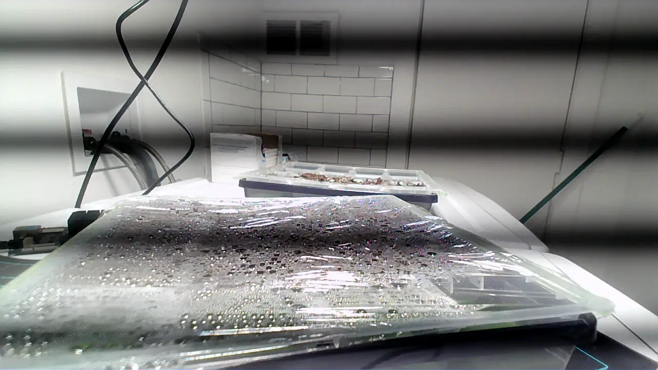 Camera 2 view of seed trays obscured by severe horizontal dark bands